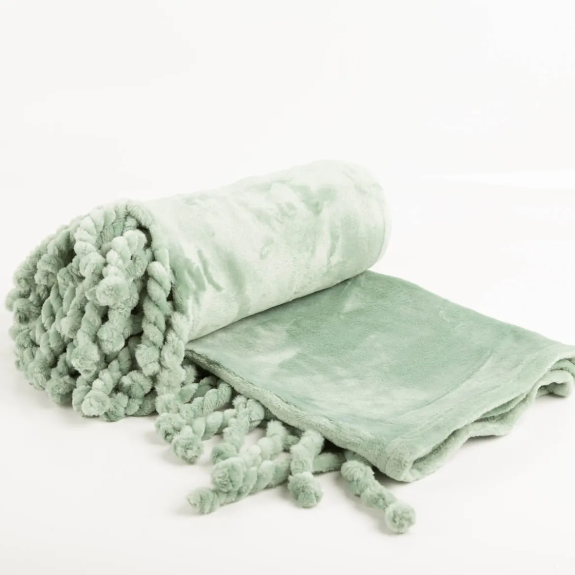 Kuscheldecke mit gedrehten Fransen Mintgrün 140x160cm