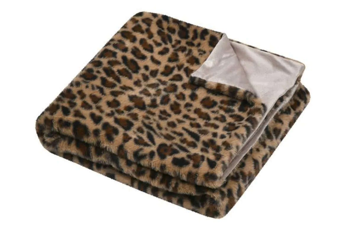 Kuscheldecke Plaid Kunstfell Leopardenmuster Fauves camel braun 130x160 cm