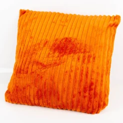 Kuschelkissen aus Plüsch Cordoptik Streifen orange 45x45cm