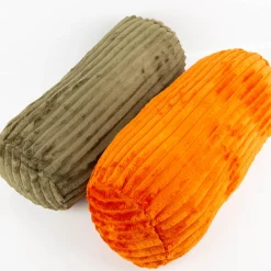 Kuschelkissen Nackenrolle aus Plüsch Cordoptik Streifen orange 20x45cm