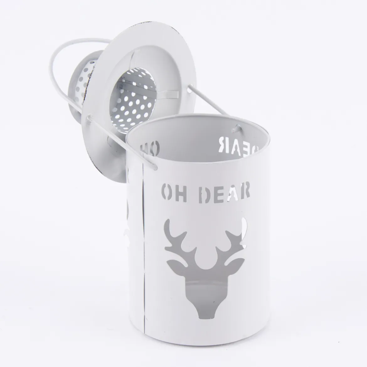 Laterne Oh Dear Hirsch Metall weiß grau 8,5x10cm