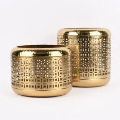 Laterne Ornamente Metall perforiert goldfarbig 24x19cm