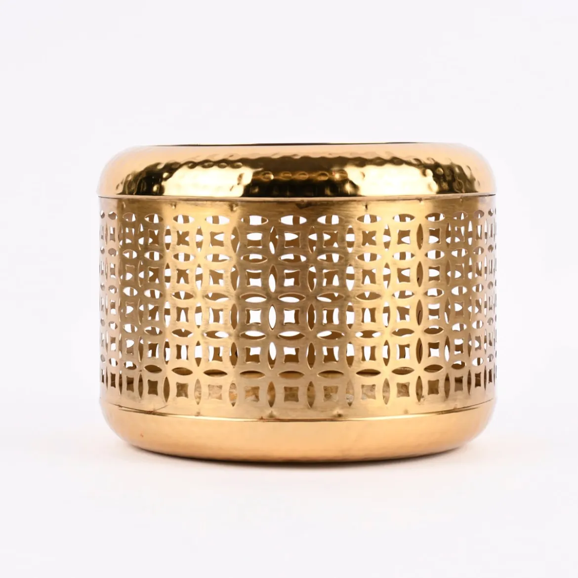 Laterne Ornamente Metall perforiert goldfarbig 24x19cm