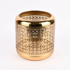 Laterne Ornamente Metall perforiert goldfarbig 24x26cm