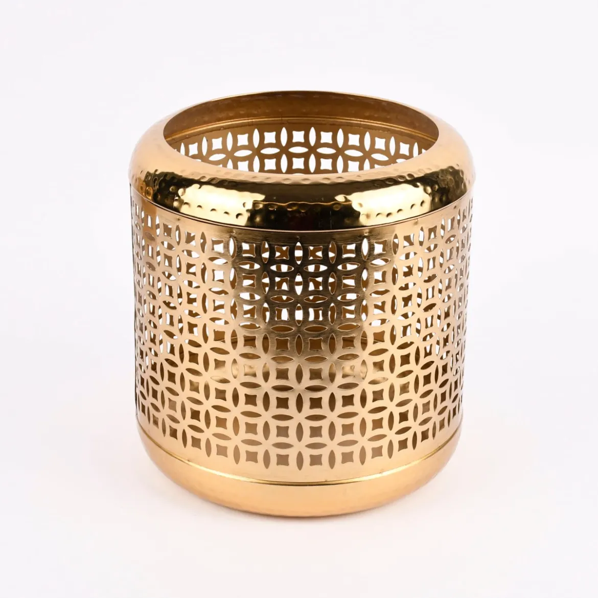Laterne Ornamente Metall perforiert goldfarbig 24x26cm