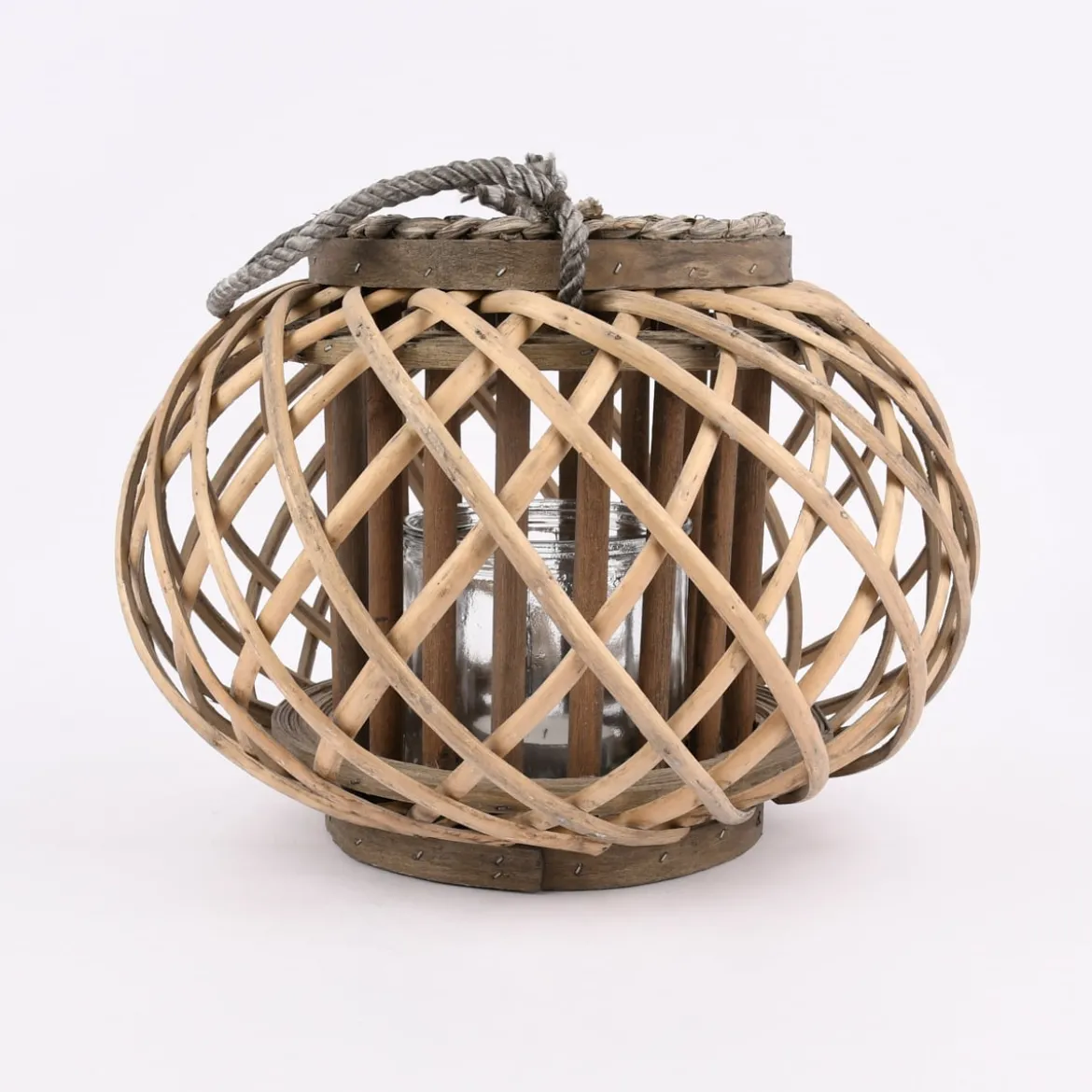 Laterne Weidengeflecht mit Kerzenhalter grau natur 34x25cm