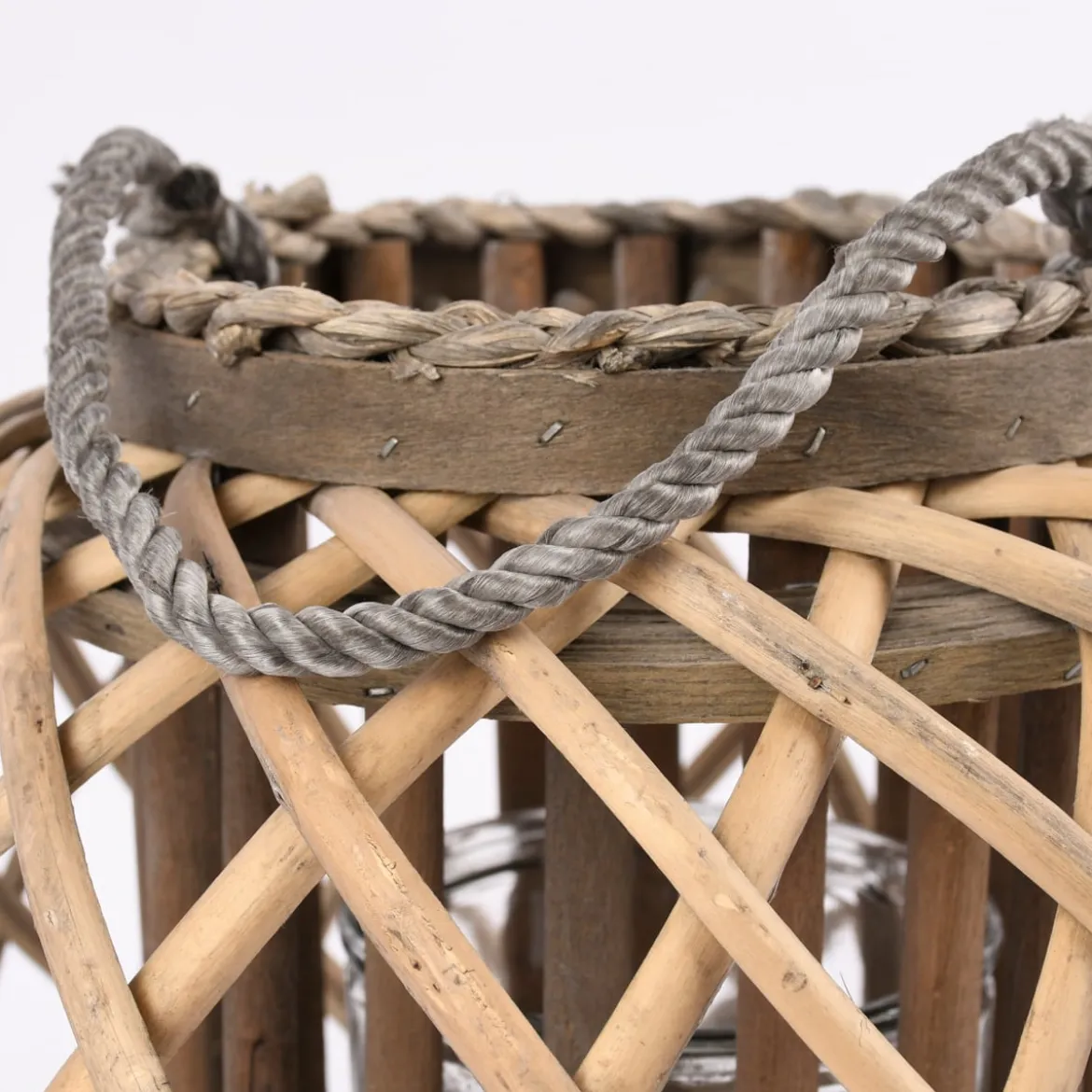 Laterne Weidengeflecht mit Kerzenhalter grau natur 34x25cm