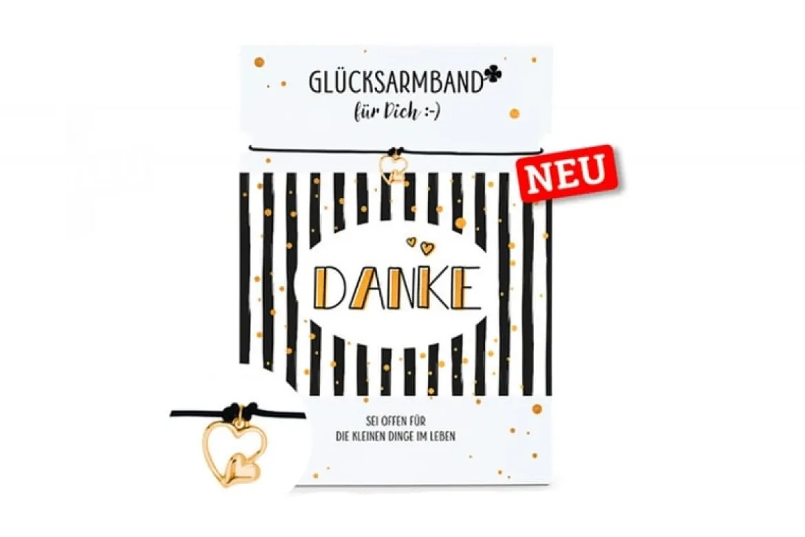 La Vida Glücksarmband Herzen goldfarbig DANKE schwarz weiß gestreift