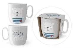 La Vida Kinder Becher Bärenstark Bär Porzellan grau weiß blau 7,4x6,8cm