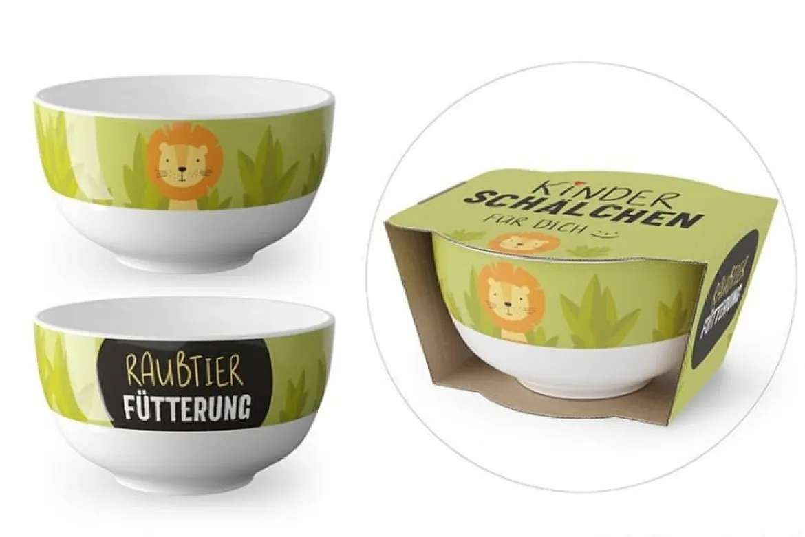 La Vida Kinder Schale Raubtierfütterung Löwe Porzellan weiß grün 10,8x6cm