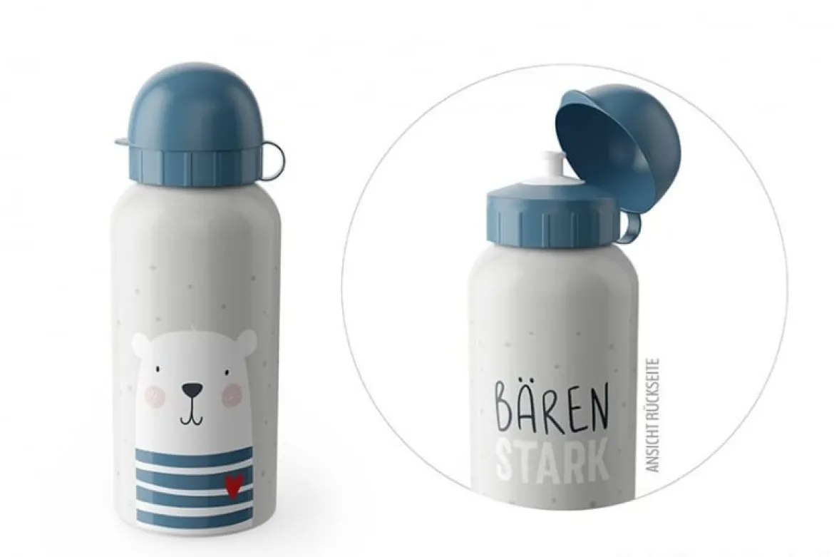 La Vida Kinder Trinkflasche mit Sportverschluss Bärenstark Bär hellgrau blau 400ml