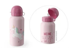 La Vida Kinder Trinkflasche mit Sportverschluss Meine Glitzerwelt Einhorn rosa pink 400ml