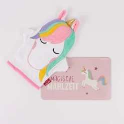 La Vida Kinder Waschhandschuh Einhorn aus Baumwolle weiß rosa bunt 24x20cm