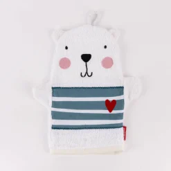 La Vida Kinder Waschhandschuh Bär aus Baumwolle weiß blau 24x20cm