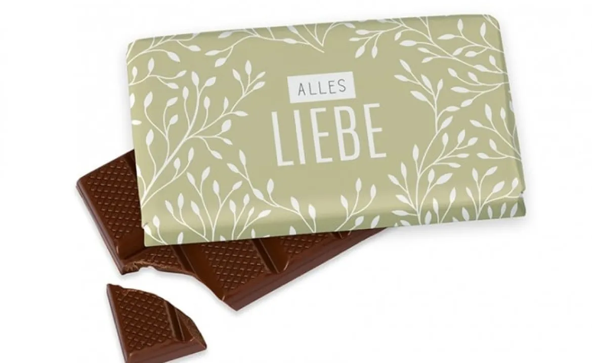 La Vida kleine Schokolade Alles Liebe Ranken grün weiß 40g