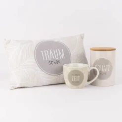 La Vida Porzellan Tasse Die beste Zeit ist jetzt Federn beige weiß 400ml