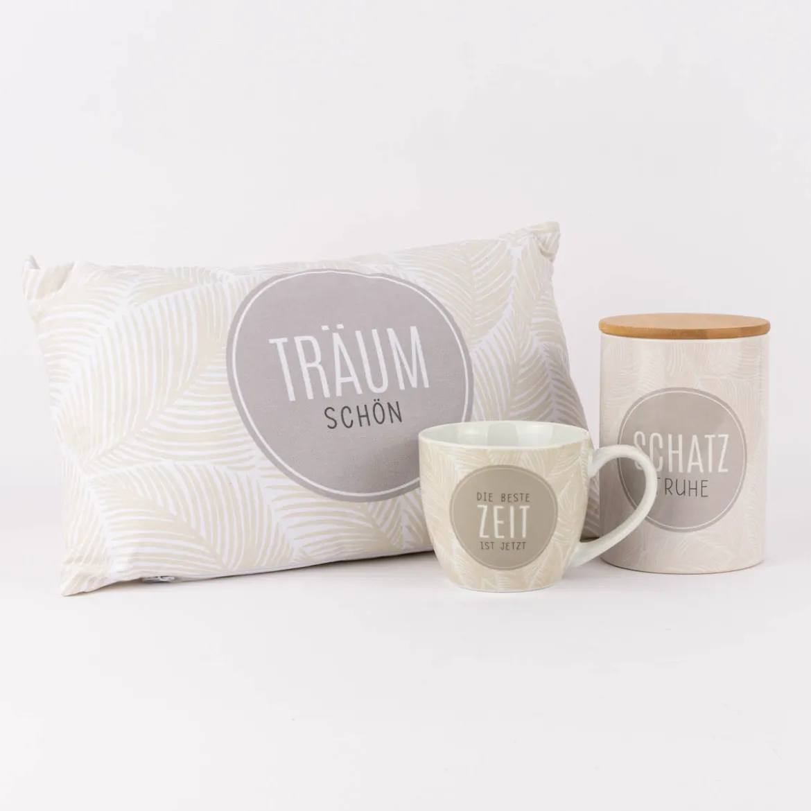 La Vida Porzellan Tasse Die beste Zeit ist jetzt Federn beige weiß 400ml