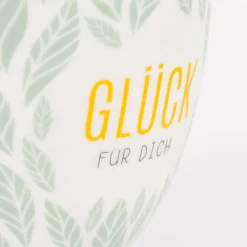 La Vida Porzellan Tasse Glück für dich Blätter mintgrün weiß 400ml