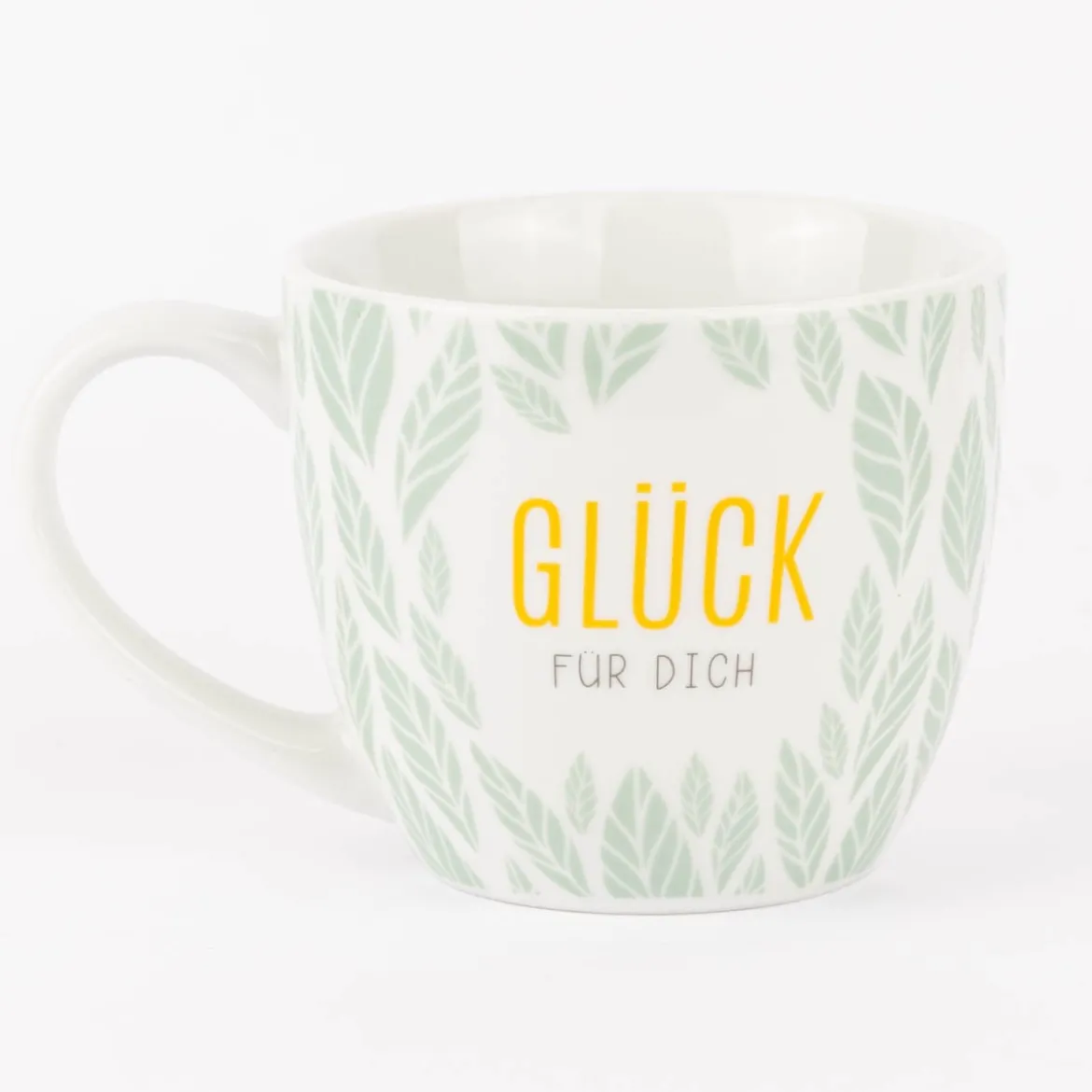 La Vida Porzellan Tasse Glück für dich Blätter mintgrün weiß 400ml