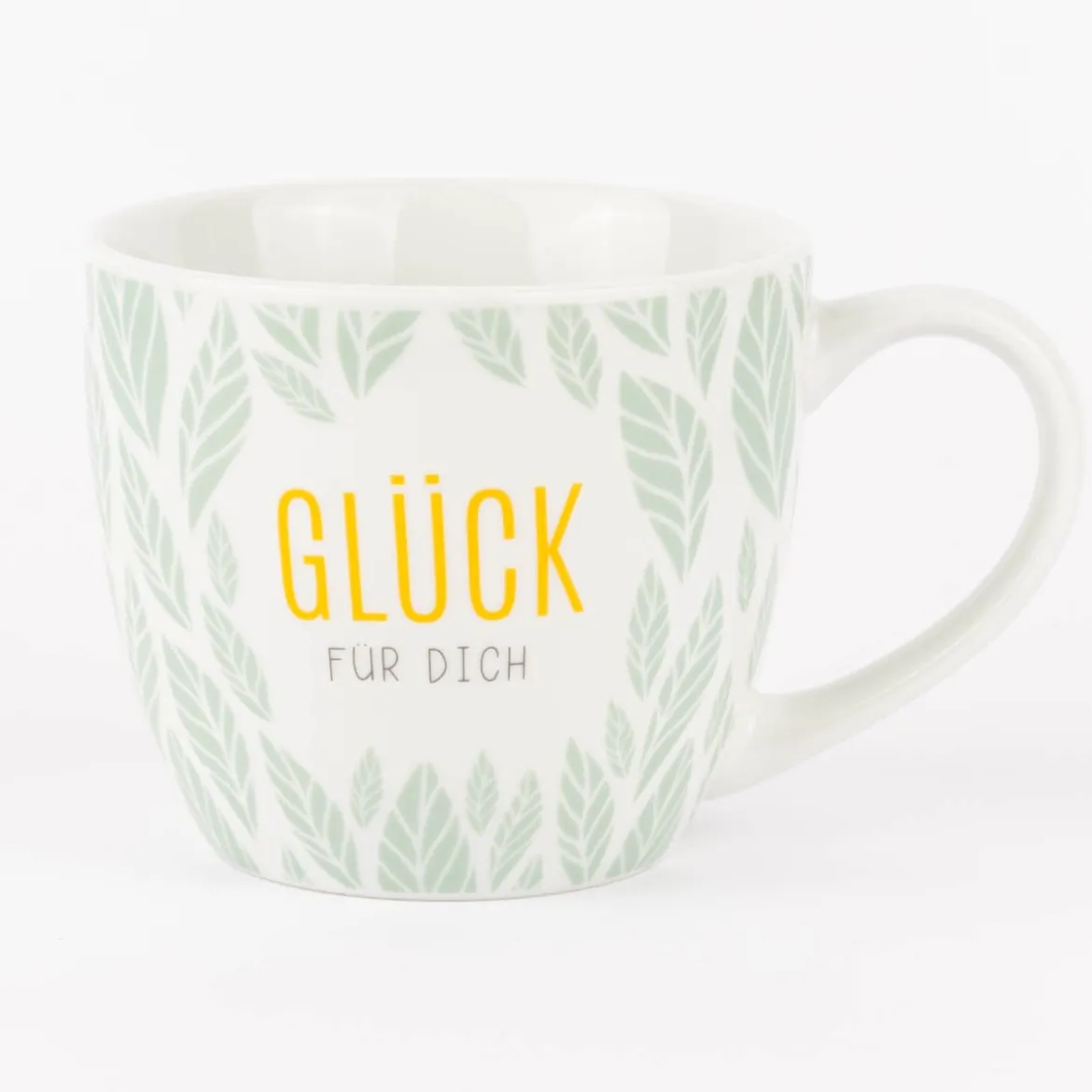 La Vida Porzellan Tasse Glück für dich Blätter mintgrün weiß 400ml