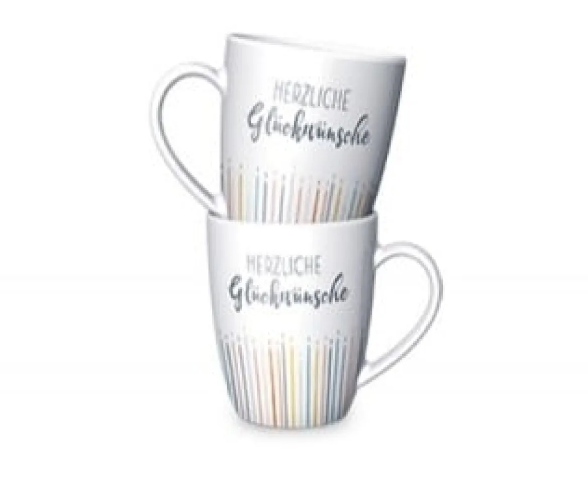 La Vida Porzellan Tasse Herzliche Glückwünsche Kerzen weiß bunt 8x10cm