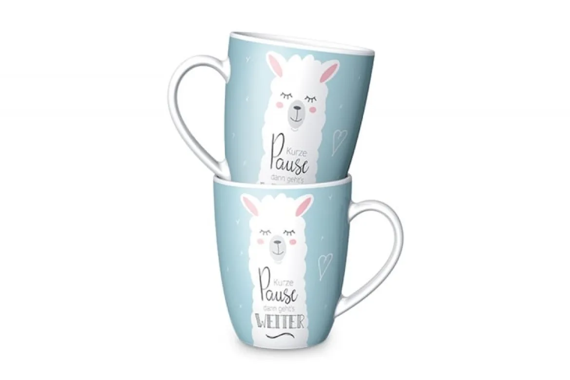 La Vida Porzellan Tasse Lama Kurze Pause hellblau weiß 250ml