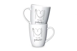 La Vida Porzellan Tasse Mit Liebe gekocht Herz Besteck weiß schwarz 8x10cm