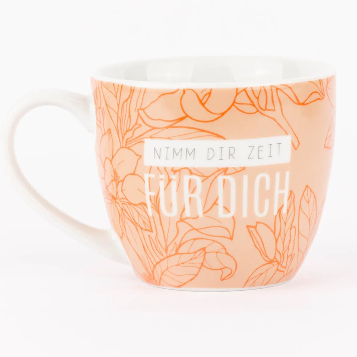 La Vida Porzellan Tasse Nimm dir Zeit für dich Blüten orange weiß 400ml