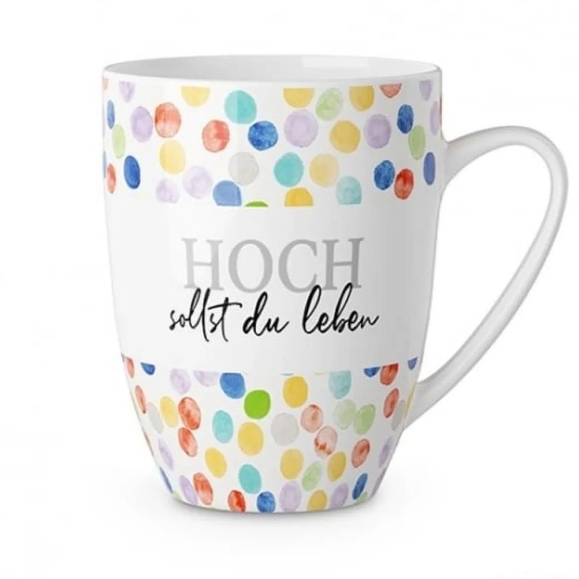 La Vida Porzellan Tasse Punkte Hoch sollst du leben weiß bunt 250ml