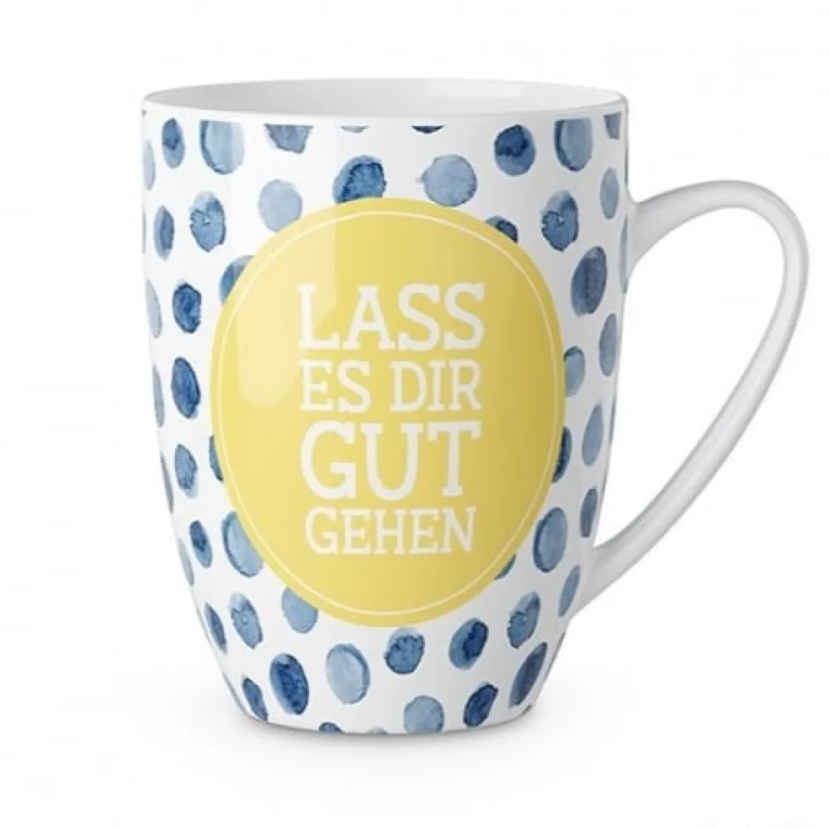 La Vida Porzellan Tasse Punkte Lass es dir gut gehen weiß blau gelb 250ml