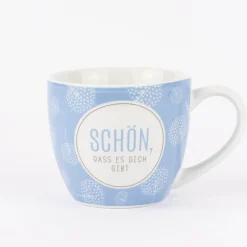 La Vida Porzellan Tasse Schön, dass es dich gibt Pusteblumen blau weiß 400ml