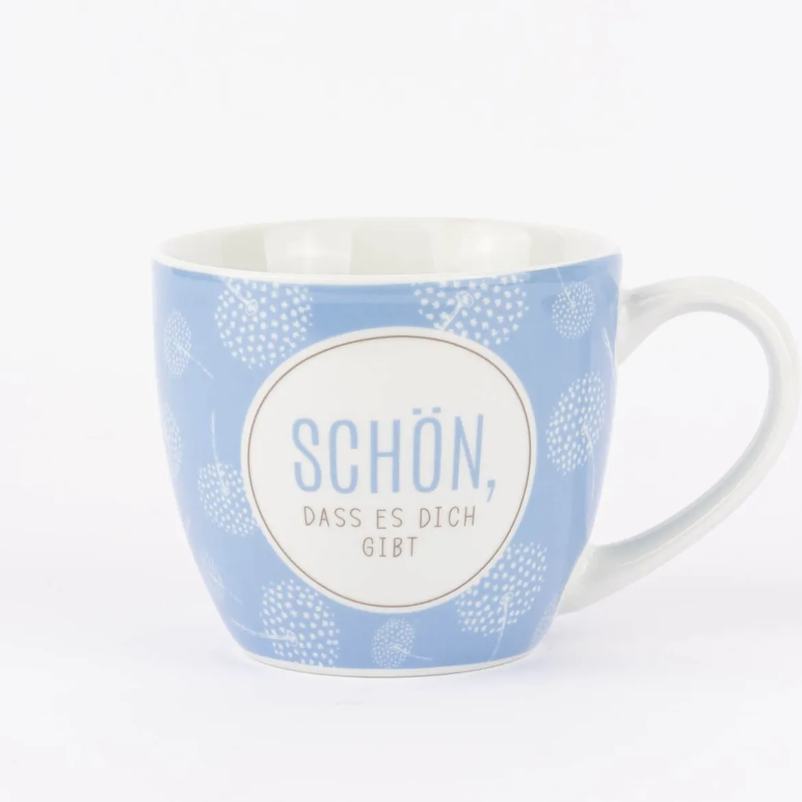 La Vida Porzellan Tasse Schön, dass es dich gibt Pusteblumen blau weiß 400ml
