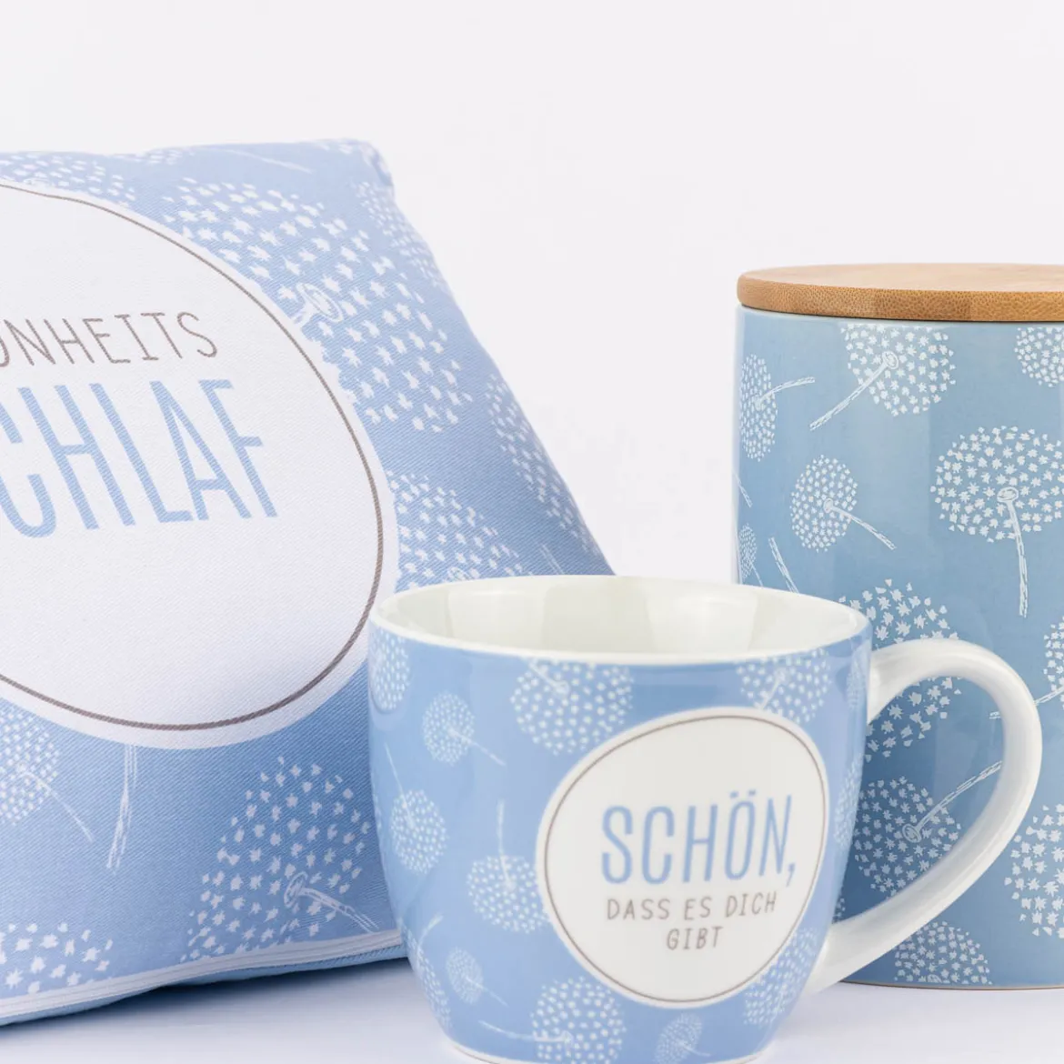 La Vida Porzellan Tasse Schön, dass es dich gibt Pusteblumen blau weiß 400ml