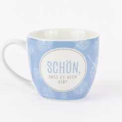 La Vida Porzellan Tasse Schön, dass es dich gibt Pusteblumen blau weiß 400ml