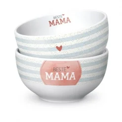 La Vida Schälchen Streifen Beste Mama Porzellan weiß hellblau rosa 13x7cm