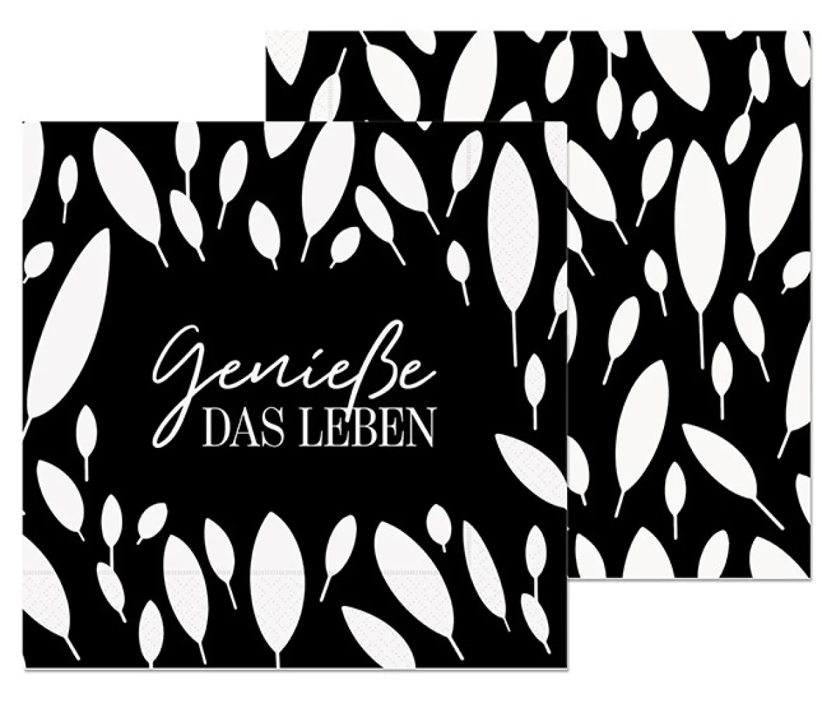 La Vida Serviette Blätter Genieße das Leben 33x33cm schwarz weiß 3lagig 20 Stück