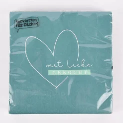 La Vida Serviette Mit Liebe gekocht türkis weiß mint 33x33cm 3lagig 20 Stück