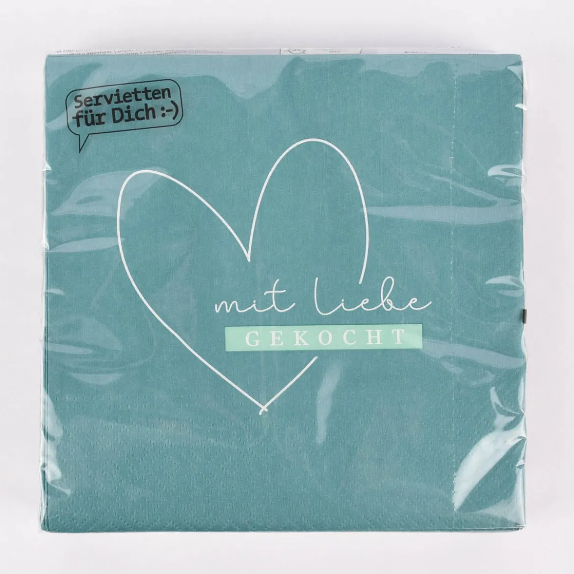 La Vida Serviette Mit Liebe gekocht türkis weiß mint 33x33cm 3lagig 20 Stück