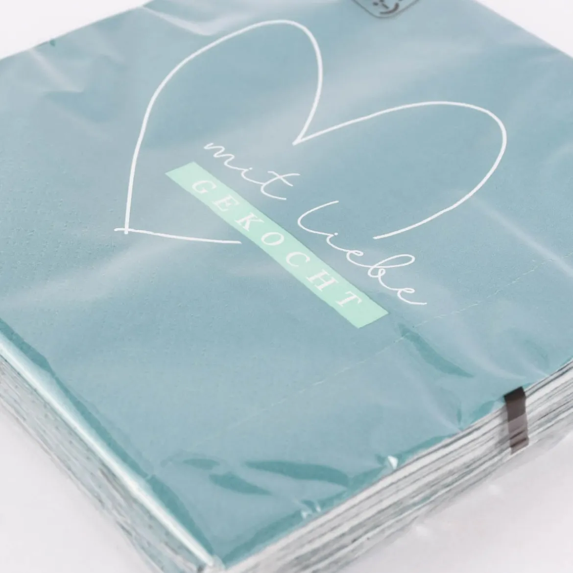 La Vida Serviette Mit Liebe gekocht türkis weiß mint 33x33cm 3lagig 20 Stück