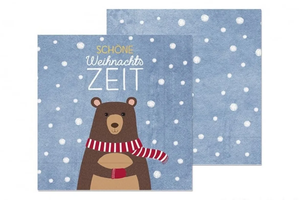 La Vida Serviette Schöne Weihnachtszeit Bär blau weiß braun 33x33cm 3lagig 20 Stück