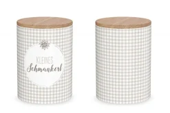 La Vida Vorratsdose Gipfelgrüße Kleines Schmankerl Porzellan mit Bambusdeckel weiß creme braun 11x16cm