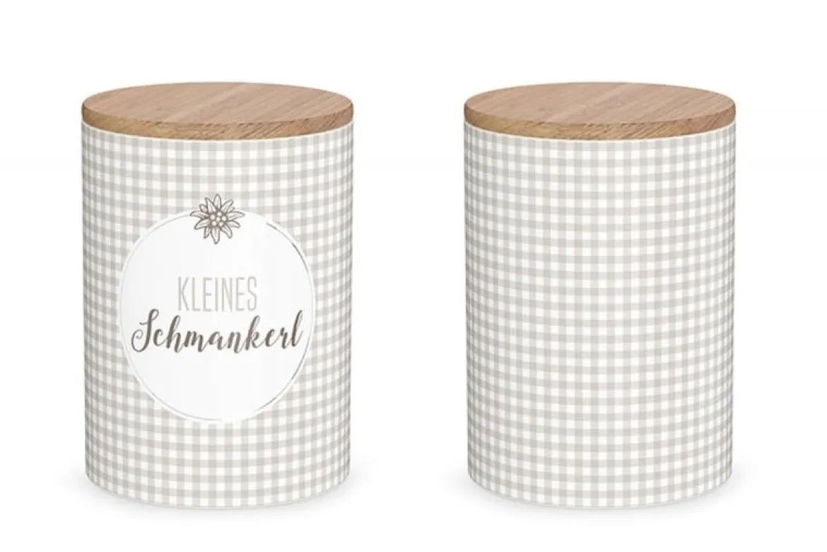 La Vida Vorratsdose Gipfelgrüße Kleines Schmankerl Porzellan mit Bambusdeckel weiß creme braun 11x16cm