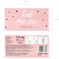 LED Lichterkette mit 10 Clip-Leuchten für Fotos klar farblos warmweiß für Innen- und Außenbereich 140cm