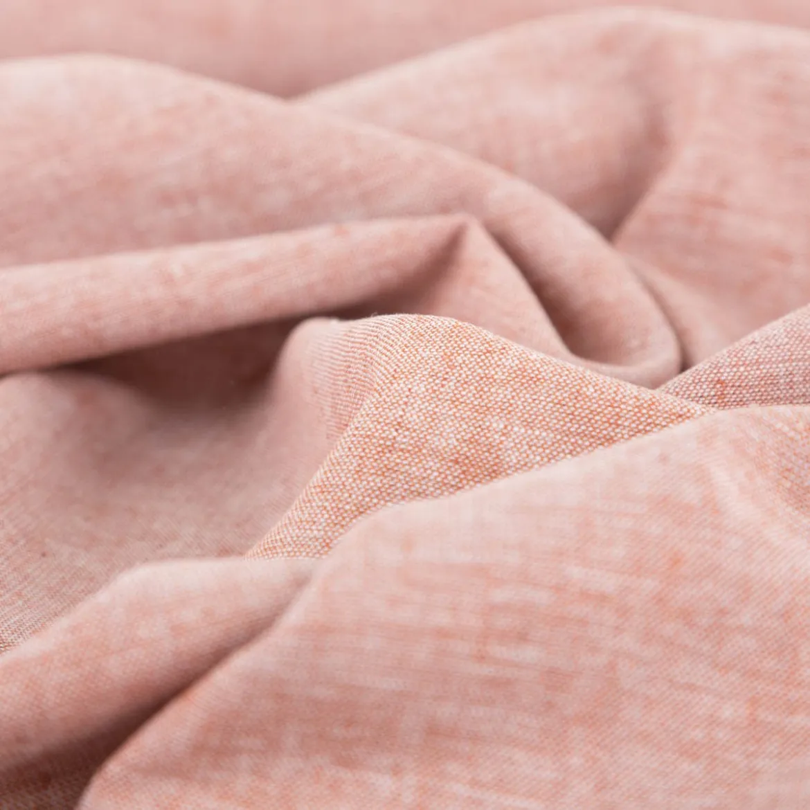 Leinen-Baumwollstoff Chambray uni meliert ziegelrot 1,38m Breite
