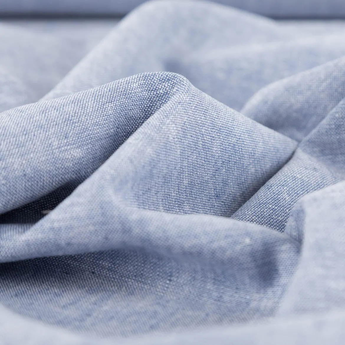 Leinen-Baumwollstoff Chambray uni meliert blau 1,38m Breite