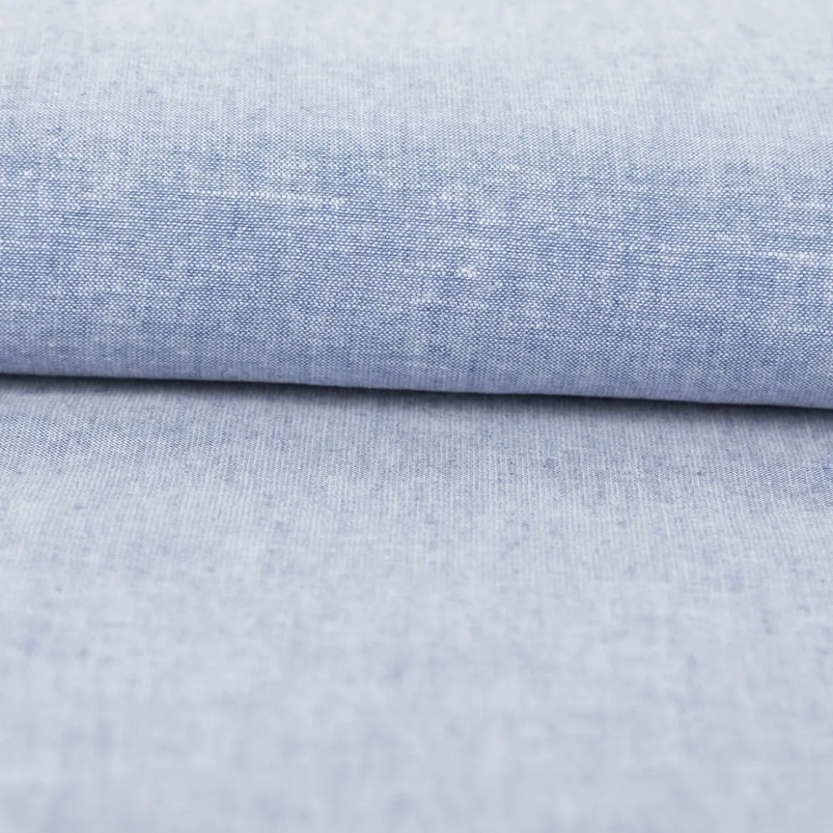 Leinen-Baumwollstoff Chambray uni meliert blau 1,38m Breite