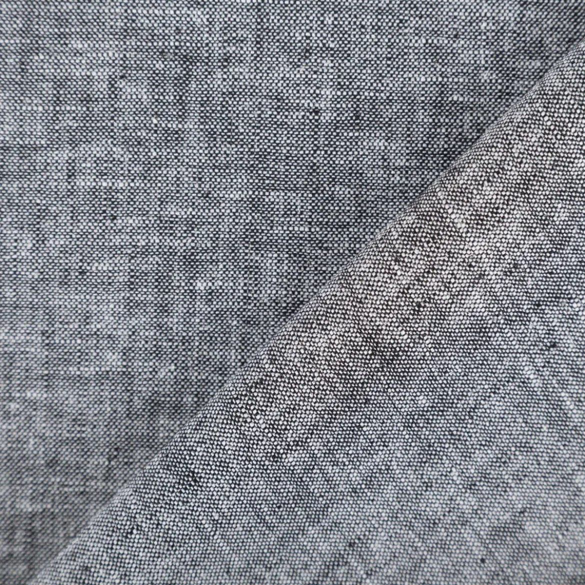Leinen-Baumwollstoff Chambray uni meliert schwarz 1,38m Breite