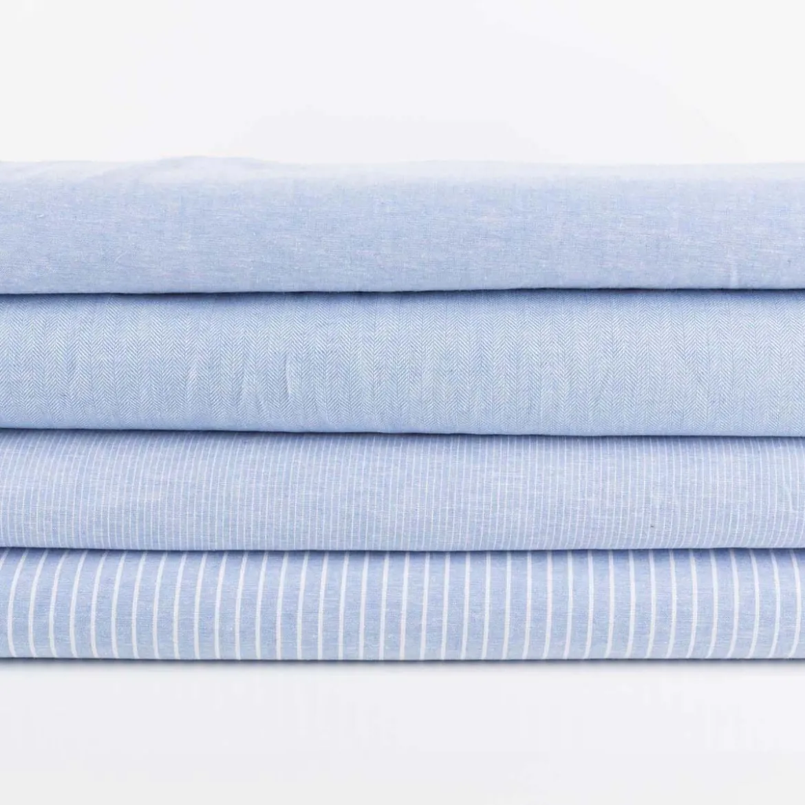 Leinen-Baumwollstoff Chambray uni meliert hellblau 1,38m Breite