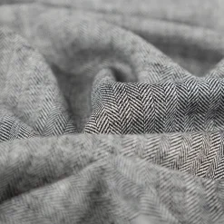 Leinen-Baumwollstoff Chambray Fischgrät meliert schwarz 1,38m Breite