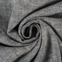 Leinen-Baumwollstoff Chambray Fischgrät meliert schwarz 1,38m Breite